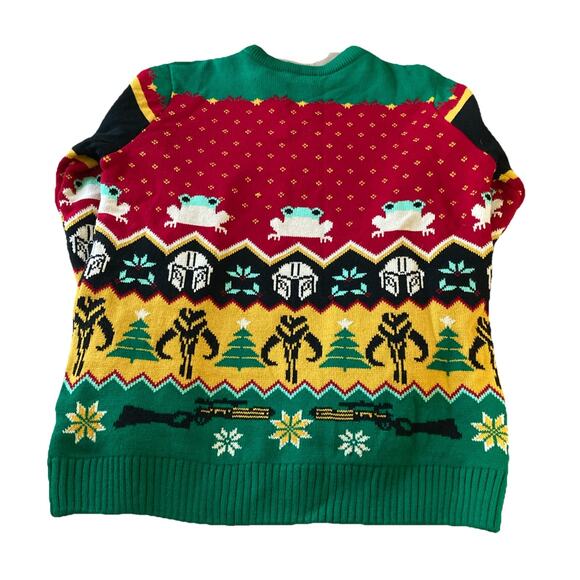Star Wars Men's Baby Yoda Christmas Sweater Size M NWOT Heavy Red Green Frogs - Picture 5 of 7